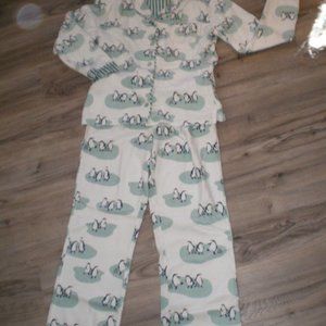 Very Soft Munki Munki Turquoise/White/Black Penguins Flannel Pajamas Sz Small